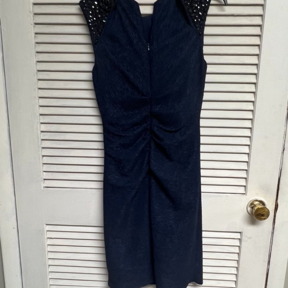 JS Collection Navy Blue Cocktail Dress with Black Rhinestones